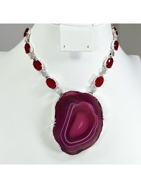 Pink Solar Quartz Garnet Large 925 Gemstone Necklace ONLY